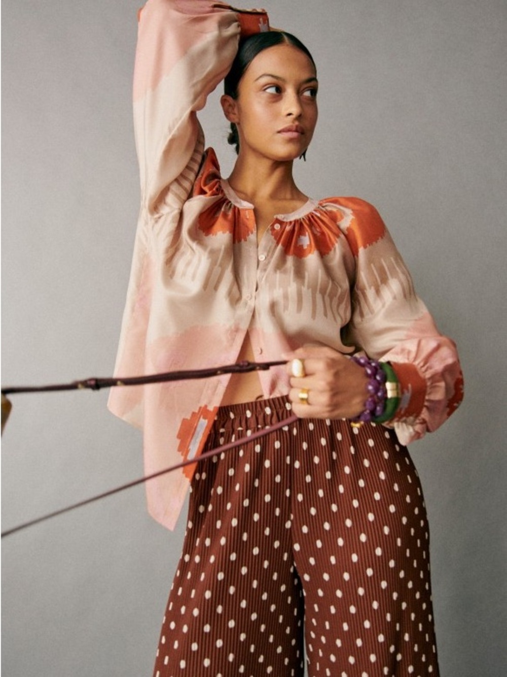 Sézane Lealys Silk Blouse Pink Orange Print Size 36 / US 4 Lightweight